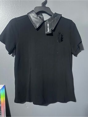 Hot Topic Sabrina Pentagram Back Faux Leather Collar Black Blouse MD